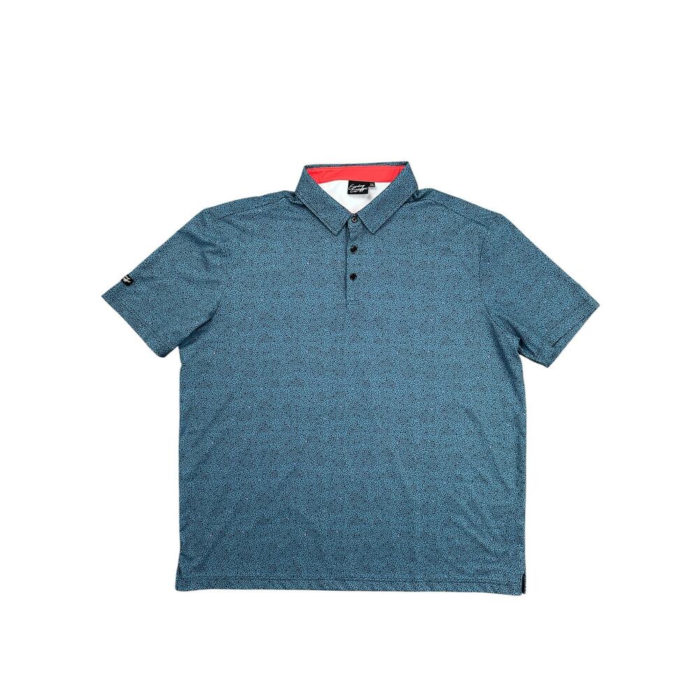 Sunday Swagger Dotted Golf Polo in Teal Black Hot Coral — Size 2XL